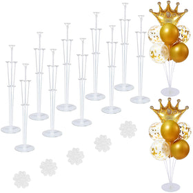 ROYUYE 10-set balloon stand collection on a table for elegant party decor.