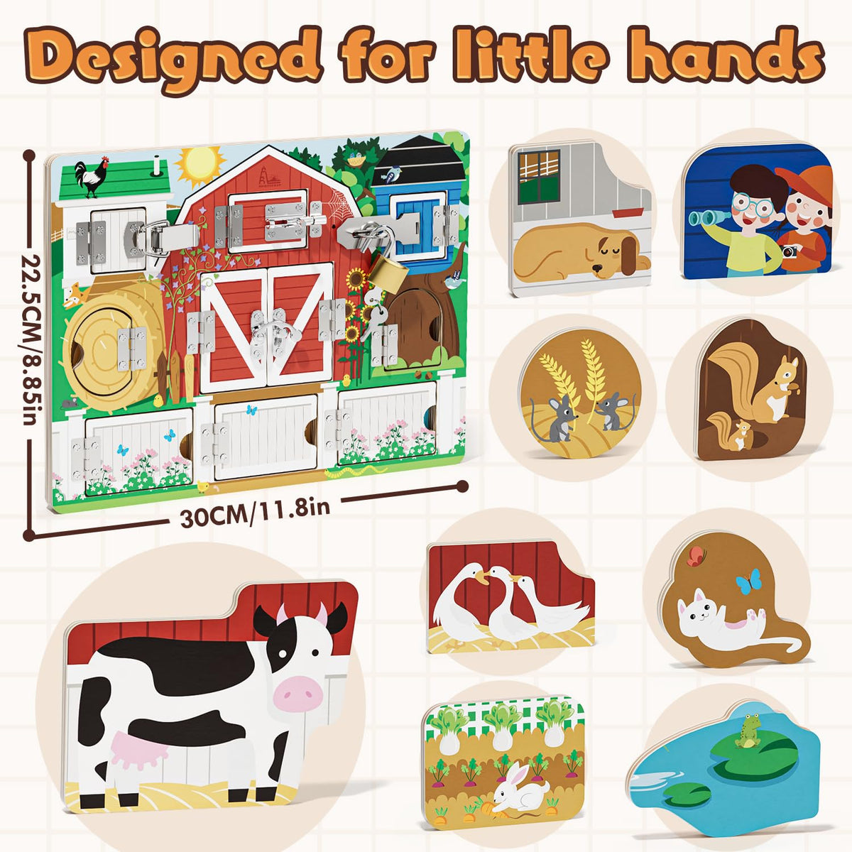 RRIBOUDWAN animals detail shows cows, chickens, ducks; stimulates imaginative storytelling.