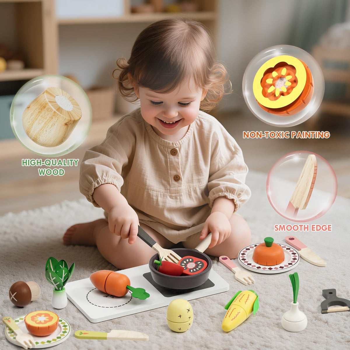 RRIBOUDWAN smooth edges and non-toxic paints ensure safe exploration