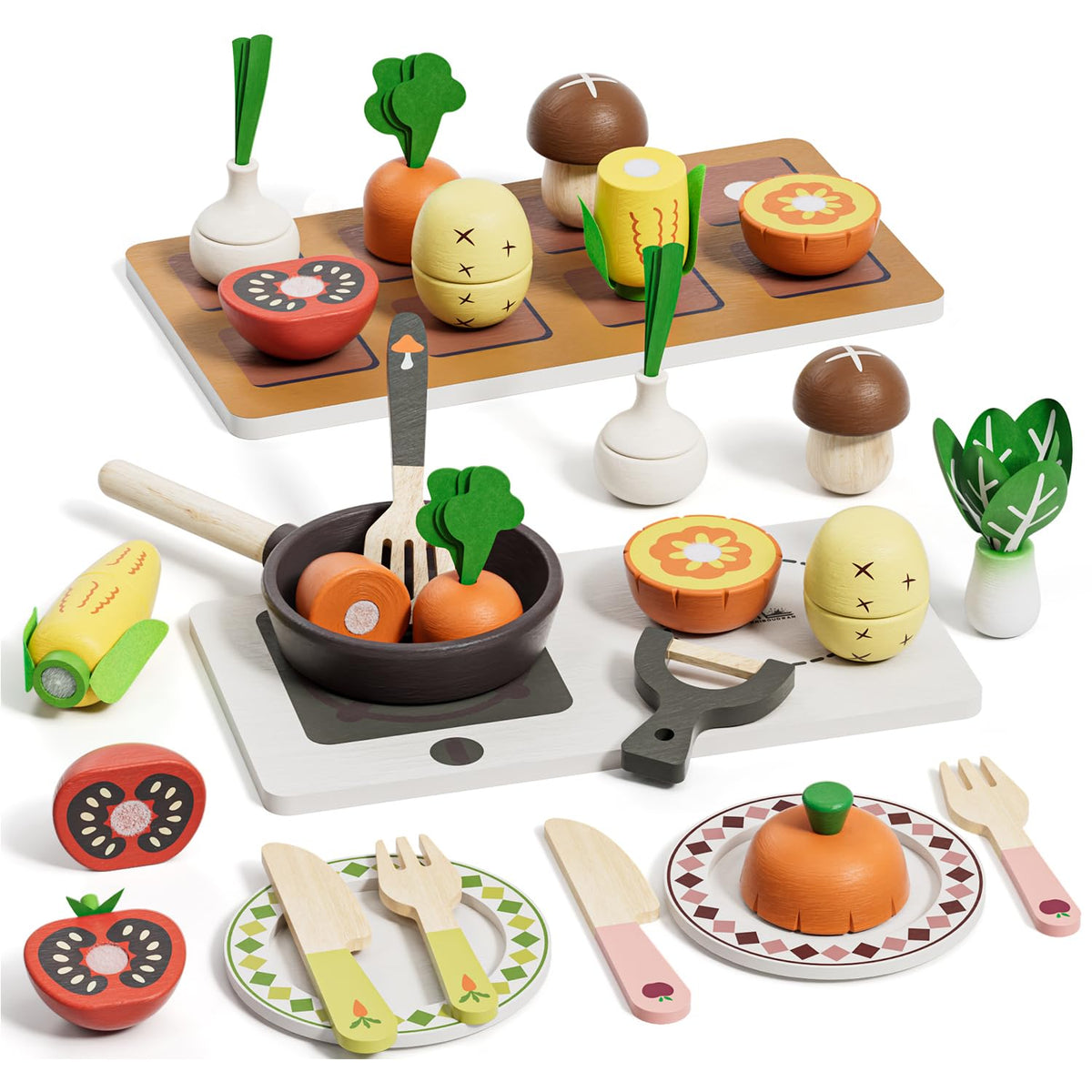 RRIBOUDWAN wooden play food set box-front showing gift-ready packaging for kids