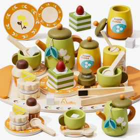 RRIBOUDWAN wooden tea set for toddlers with cups and pours for imaginative play