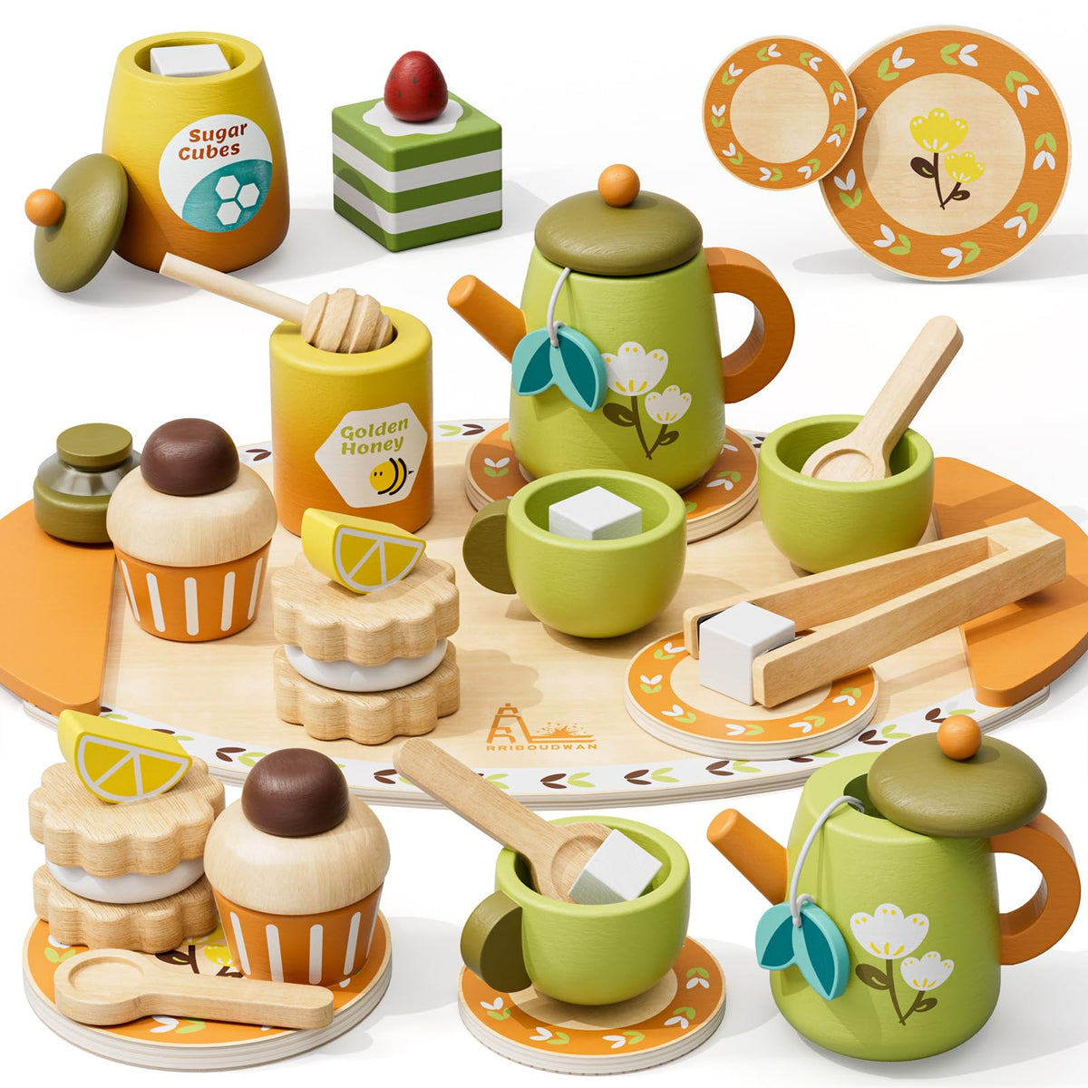 RRIBOUDWAN wooden tea set supports imaginative play for ages 2-6