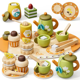 RRIBOUDWAN wooden tea set supports imaginative play for ages 2-6