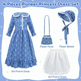 RSOEUG floral apron blue 8T adds charming detail for pretend chores.