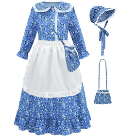 RSOEUG floral prairie dress blue 8T offers comfortable all-day playtime.