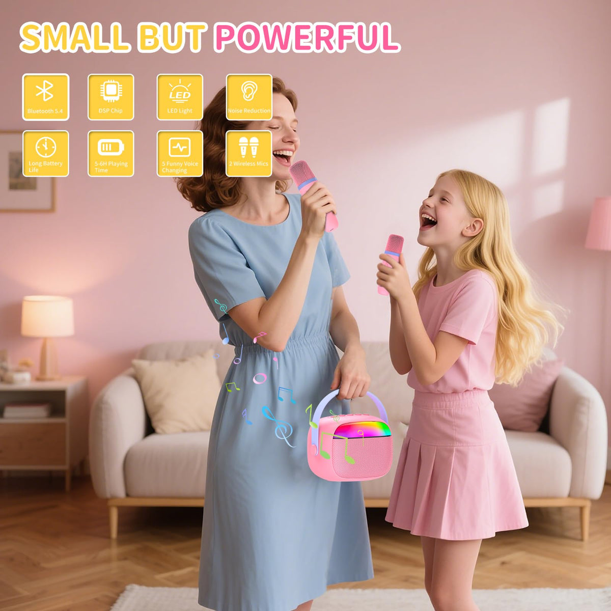 RSSIDOL portable karaoke machine with handle for easy transport.
