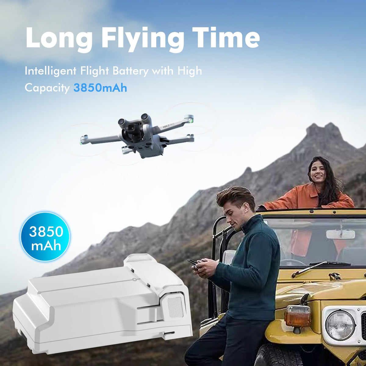 Rszfnjxry Battery Plus showing extended flight time features for drones.