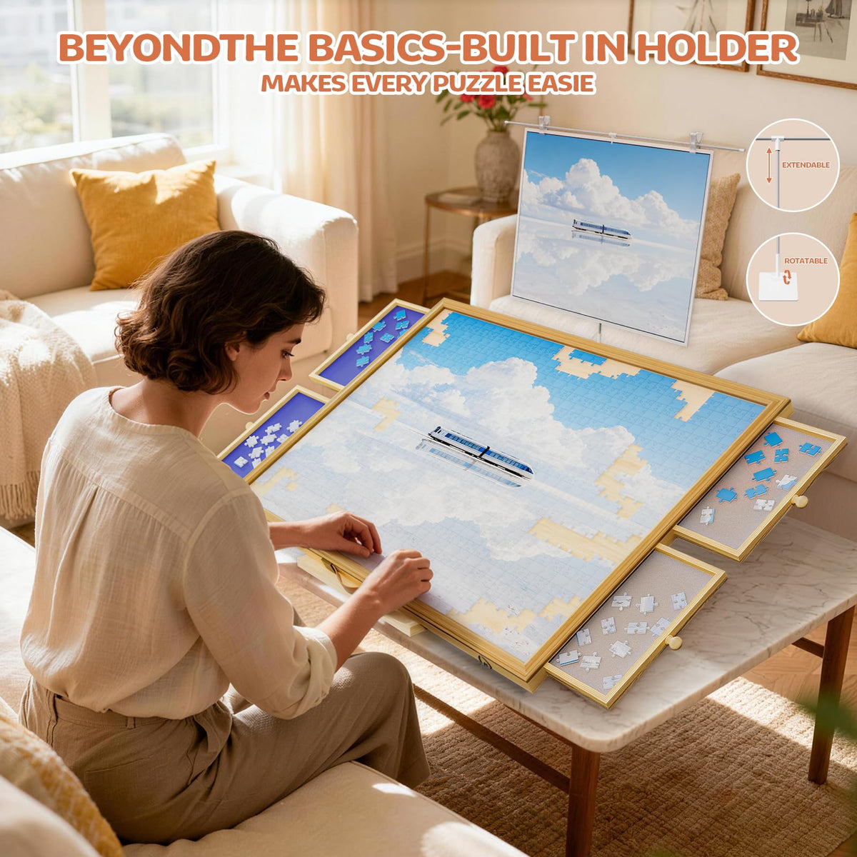 RTBVCSDA adjustable puzzle table featuring a top handle for easy transport.