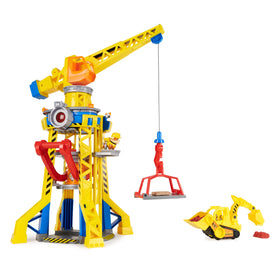Rubble & Crew rotating crane with claw attachment in the tower