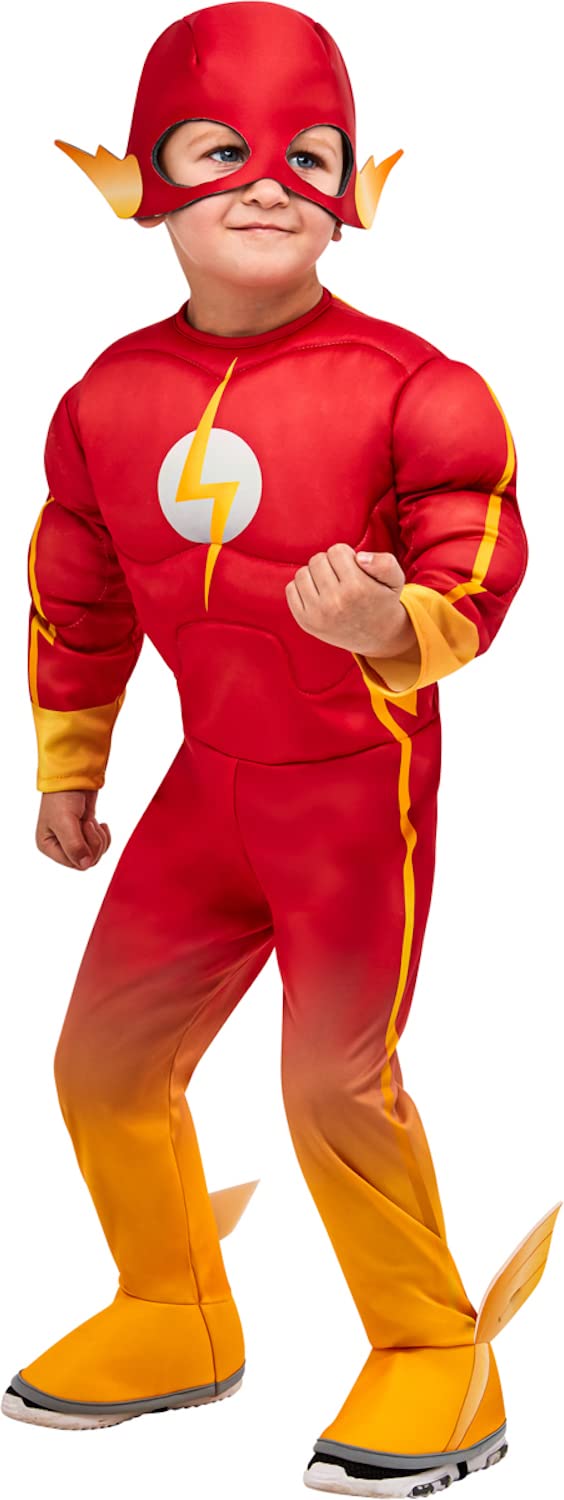 Rubies DC League of Super Pets Flash toddler costume jumpsuit with built in muscles for imaginative play.