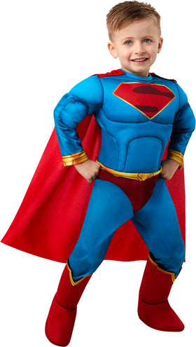 Rubies DC League of Super Pets Superman toddler costume padded jumpsuit for Halloween fun.