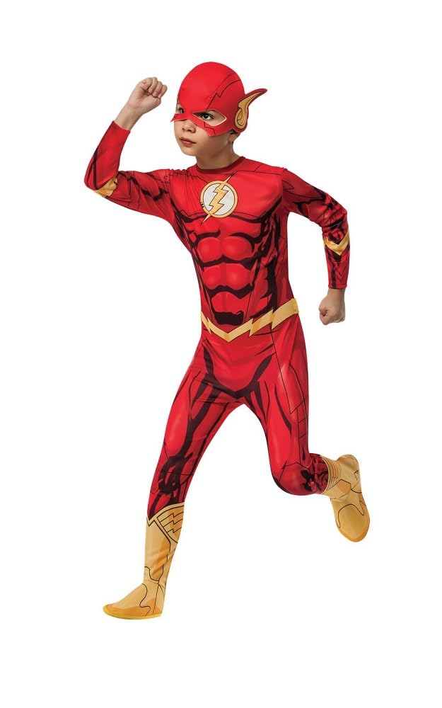 Rubies Flash kids costume jumpsuit with boot tops for heroic role-play.