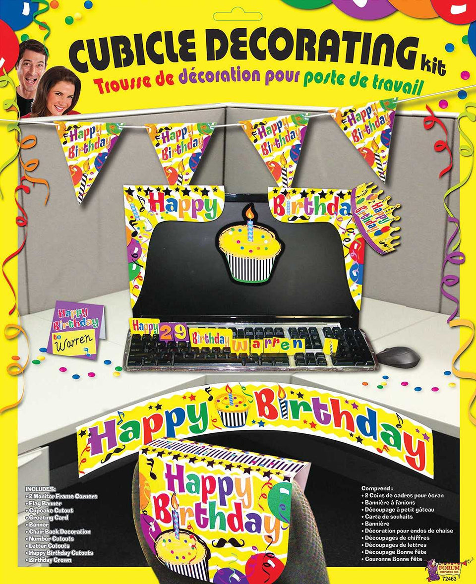 Rubies Forum Novelties office cubicle decorating kit—yellow birthday decor for a festive desk celebration.