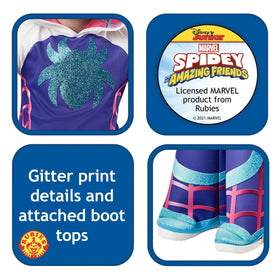Rubies attached boot-tops provide seamless Spidey look for active play.