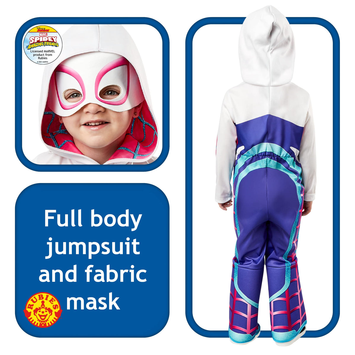 Rubies Spidey deluxe padded jumpsuit showcased for safe, comfy dress-up.