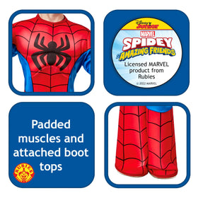 Fabric details and padding on the Rubies Spider-Man outfit for comfort