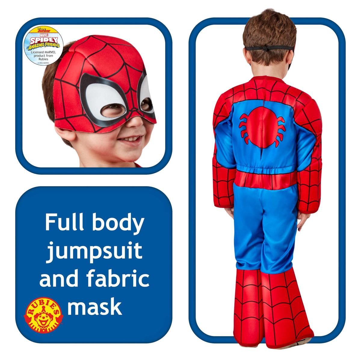 Rubies Spider-Man deluxe jumpsuit with boot tops for easy dressing