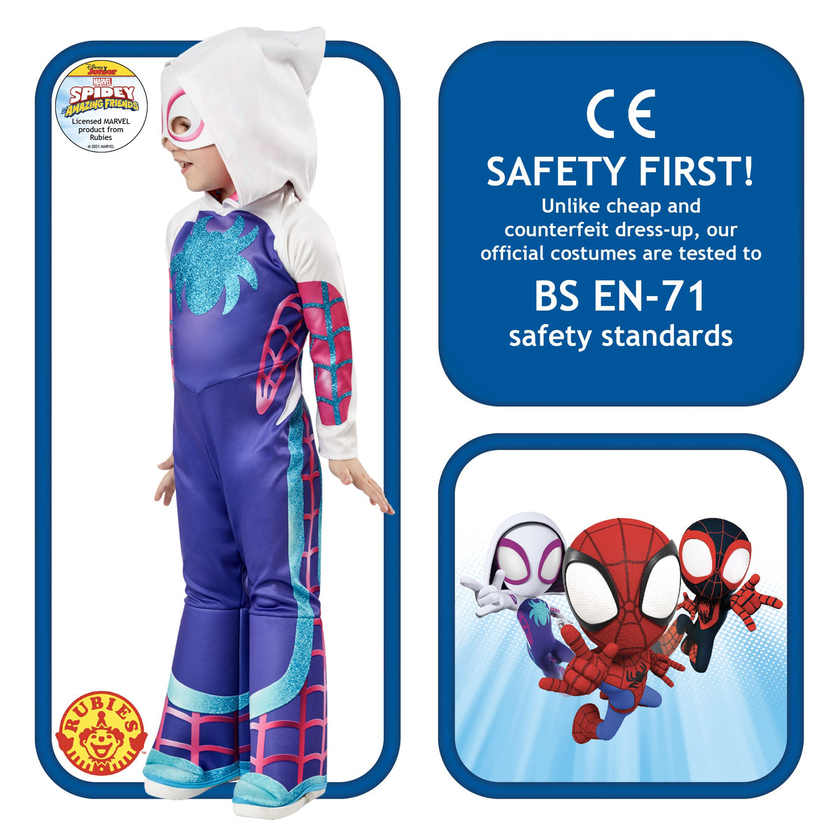 Rubies fabric headpiece completes Ghost Spider look for toddlers.