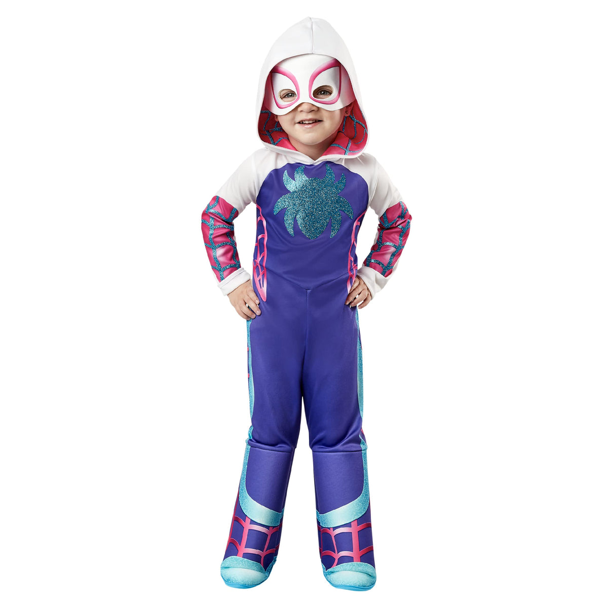 Rubies Spidey Ghost Spider Deluxe Costume 3T4T shown for imaginative play, durable and comfortable.