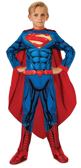 Rubies Superman kids jumpsuit with printed muscles and S logo for heroic play