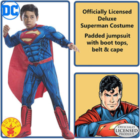 Rubies Superman deluxe kids costume with removable cape enables quick outfit changes for events