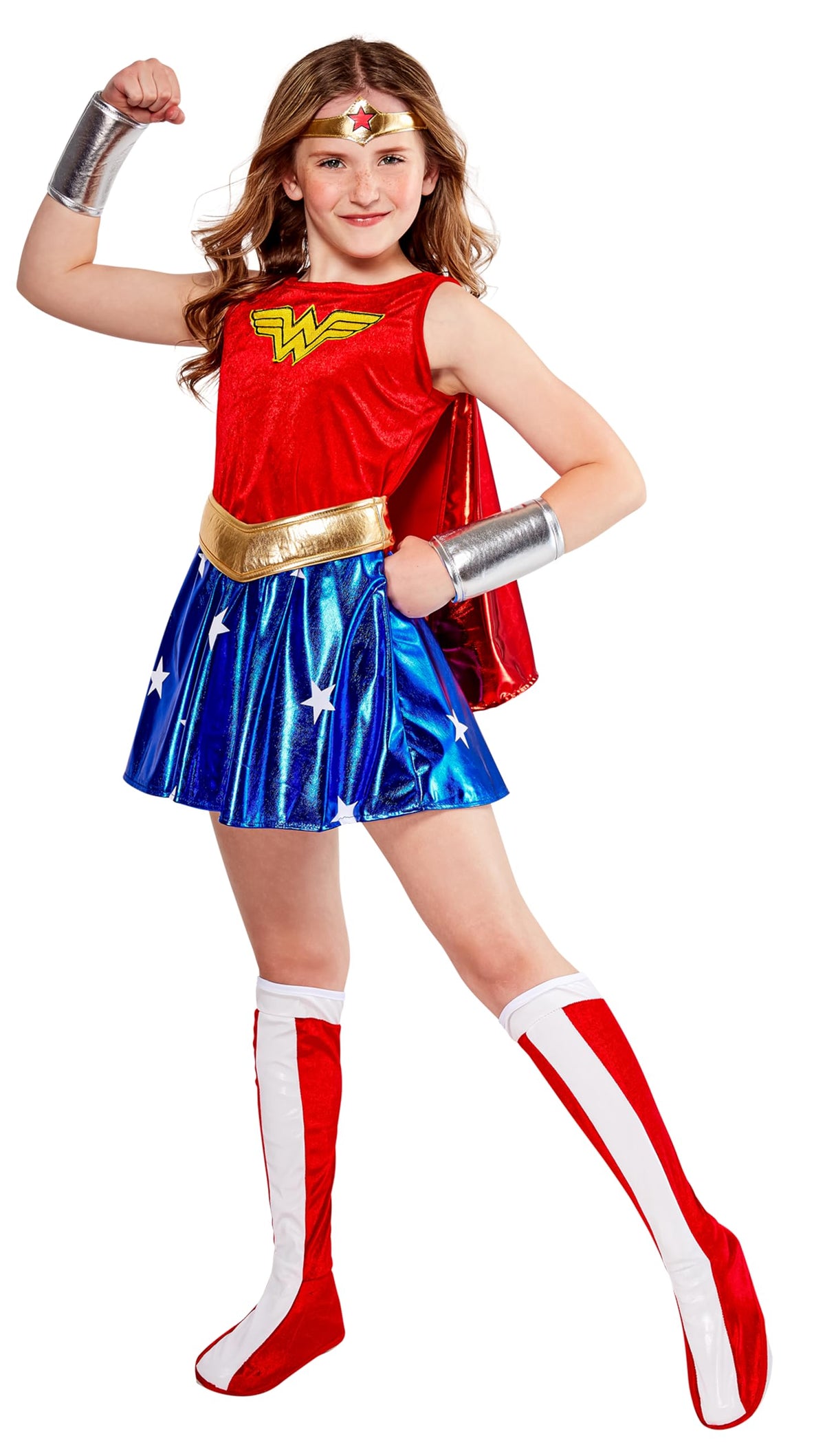 Rubies Wonder Woman costume dress for kids, red top and blue starry skirt.