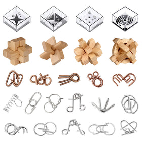 Rubypop 24-pack brain teaser puzzles with metal and wood pieces for diverse challenges