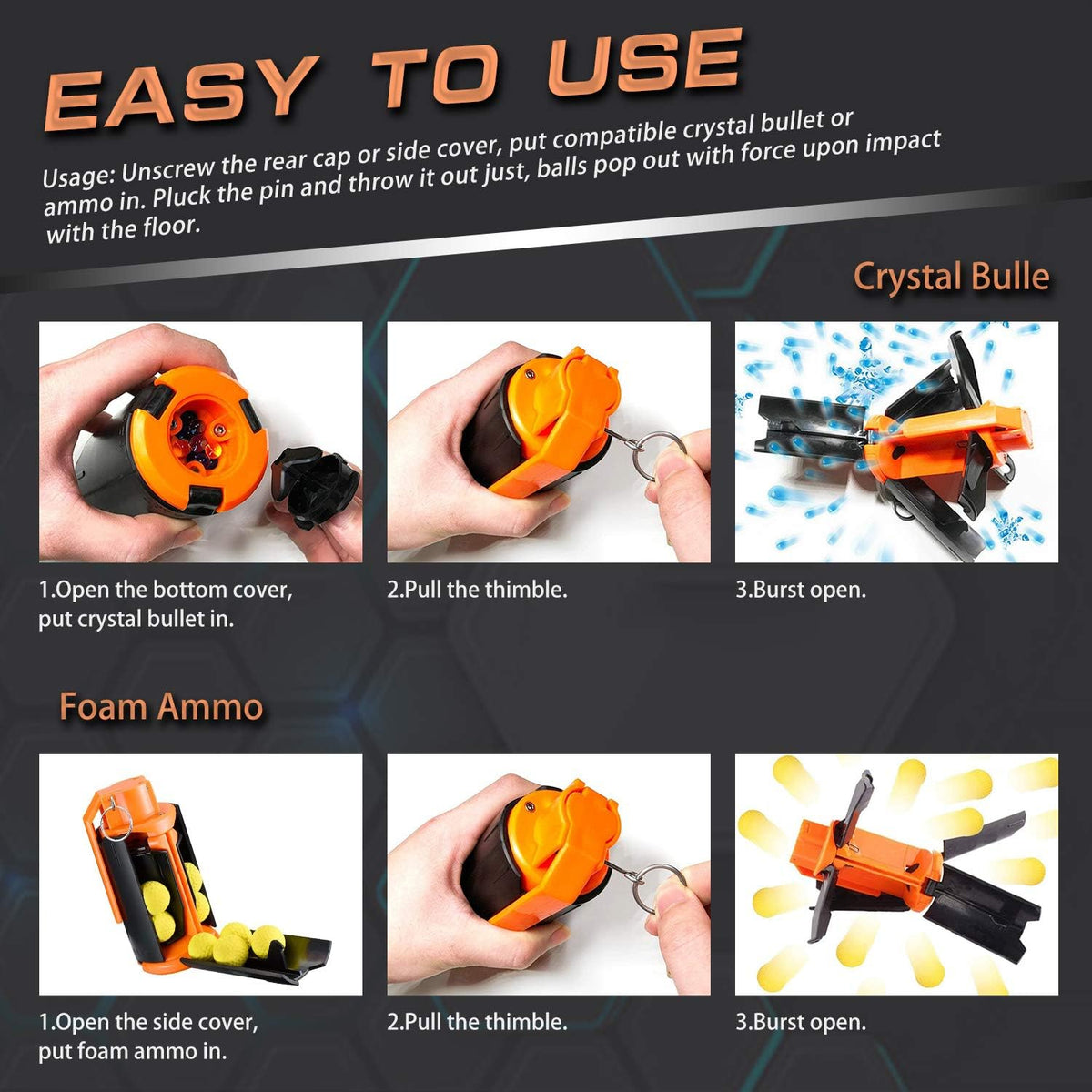 Ruibytree CS tactical plastic toy grenade side view with comfortable grip for quick actions.