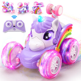 RUIDYA Unicorn RC car with LED lights for immersive night play.