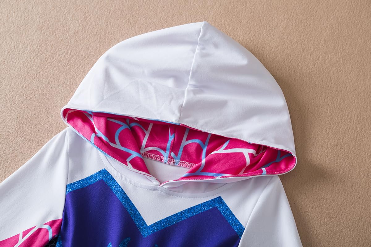 Ruikajia Spider Gwen inspired costume close-up shows ruffle detailing and comfortable fit