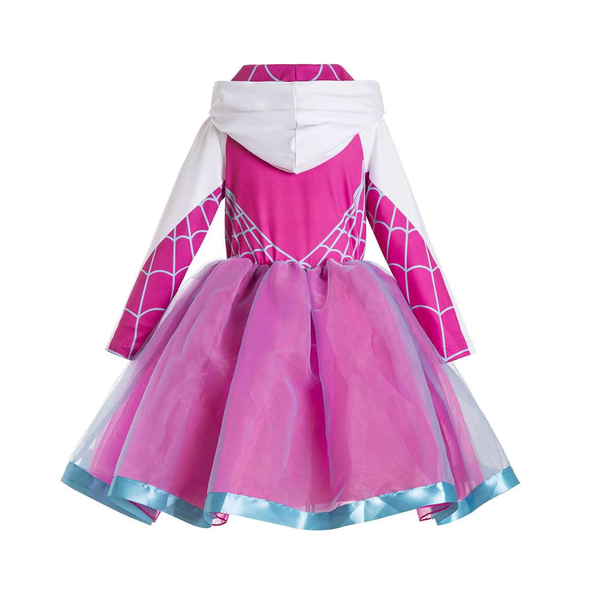 Ruikajia bat spider web dress, pink ruffle-detail front view for Halloween style.
