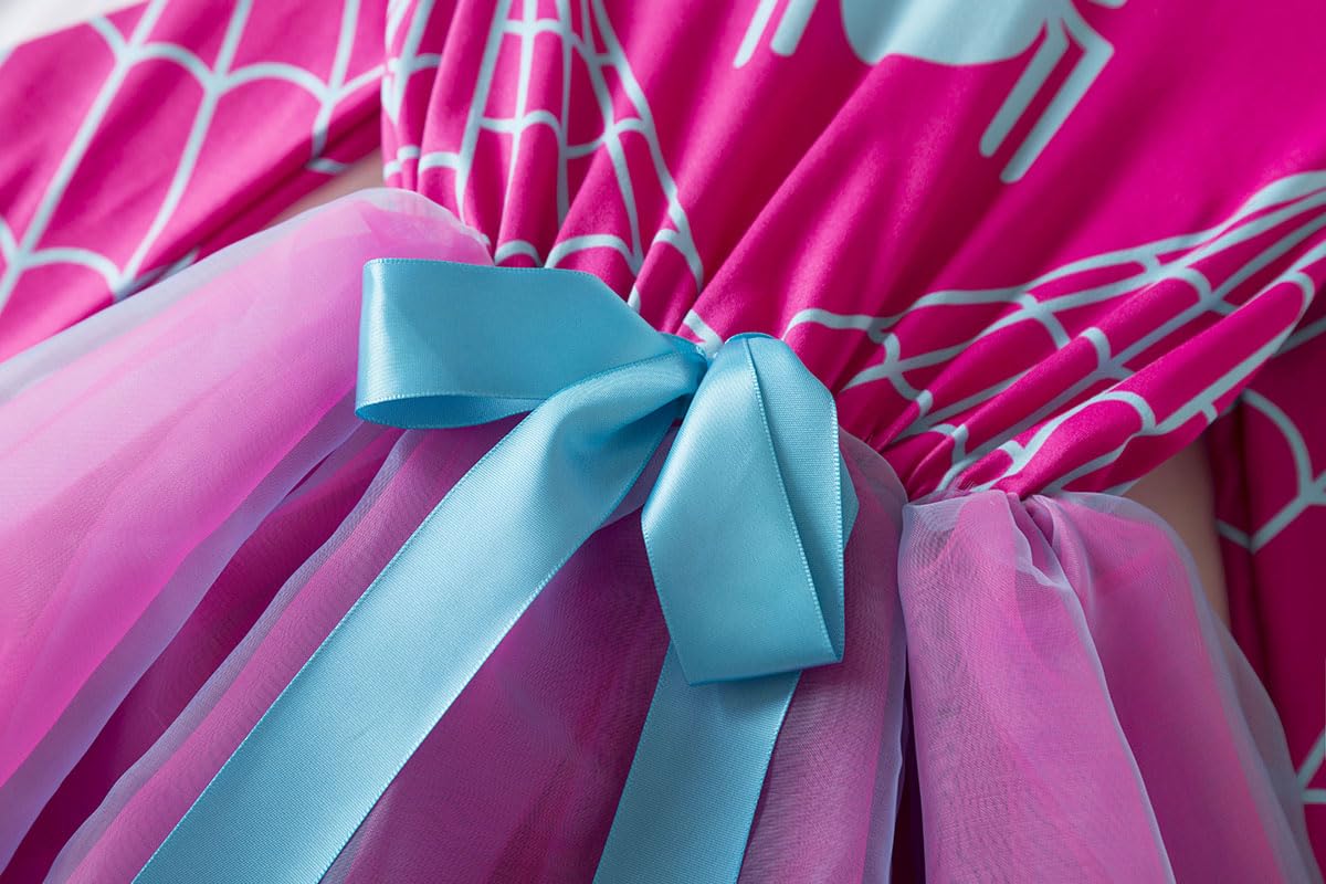 Ruikajia bat spider web dress, pink side view, breathable tulle and stretch fabric.