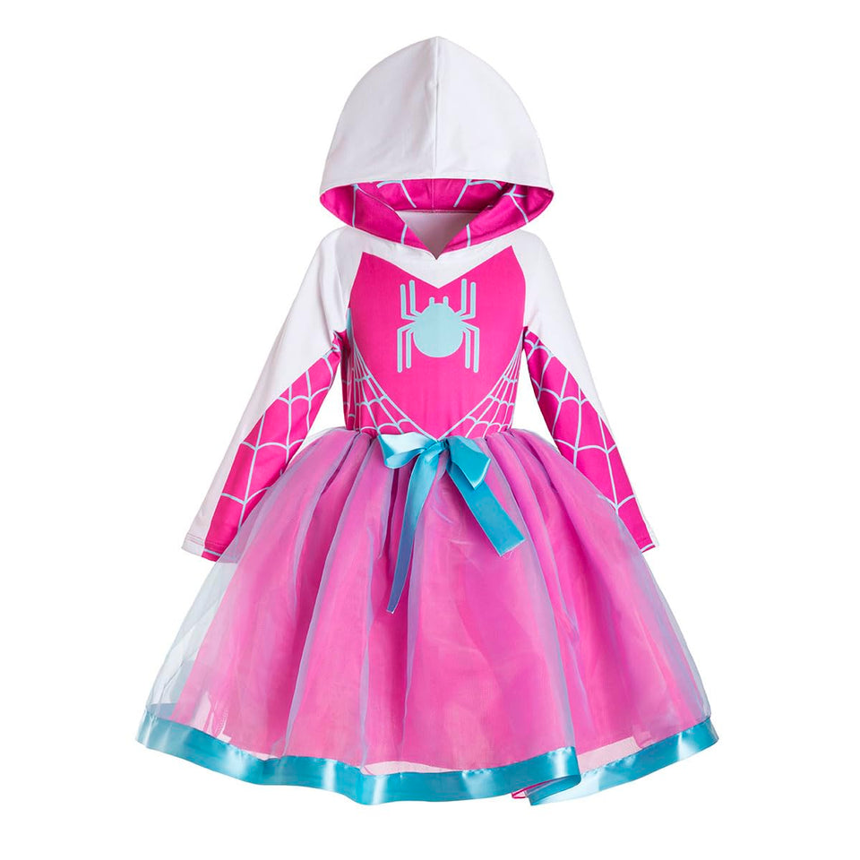 Ruikajia girls bat spider web tulle dress, pink tutu perfect for Halloween costumes.