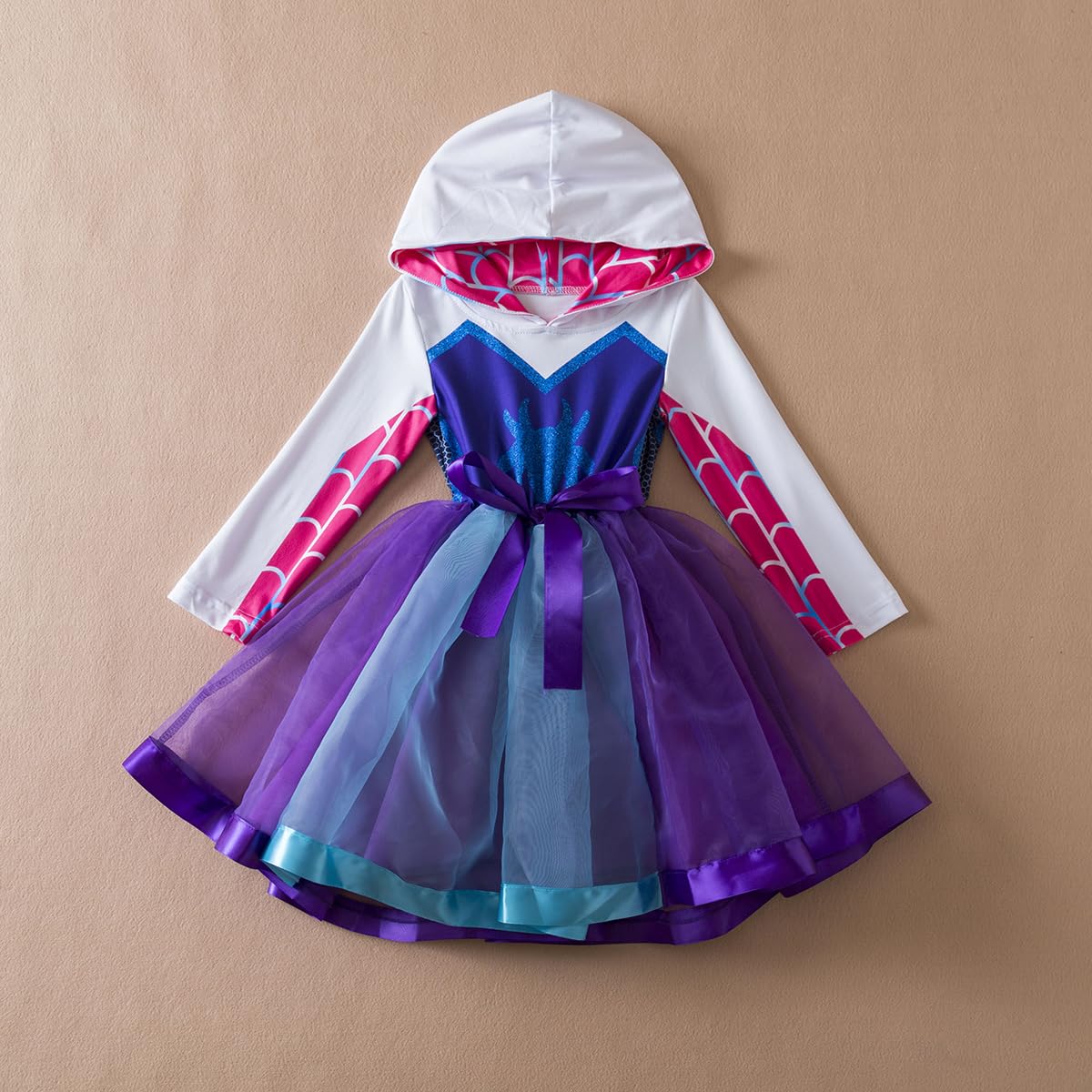 Ruikajia girls cosplay dress with Spider Ghost hoodie, back view for dramatic costume reveal