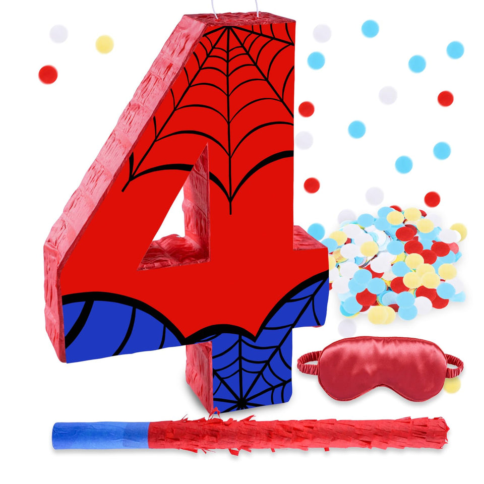RUISUER 16inch Number 4 Spider Pinata for engaging birthday party decor.