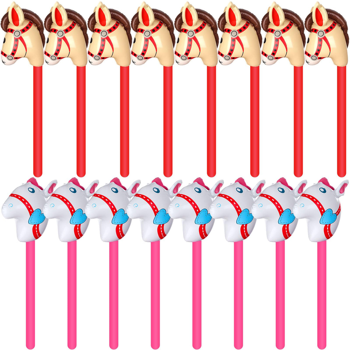 RUIYELE inflatable stick horse pink head on a 95cm stick for lively indoor parties.