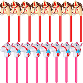 RUIYELE inflatable stick horse pink head on a 95cm stick for lively indoor parties.
