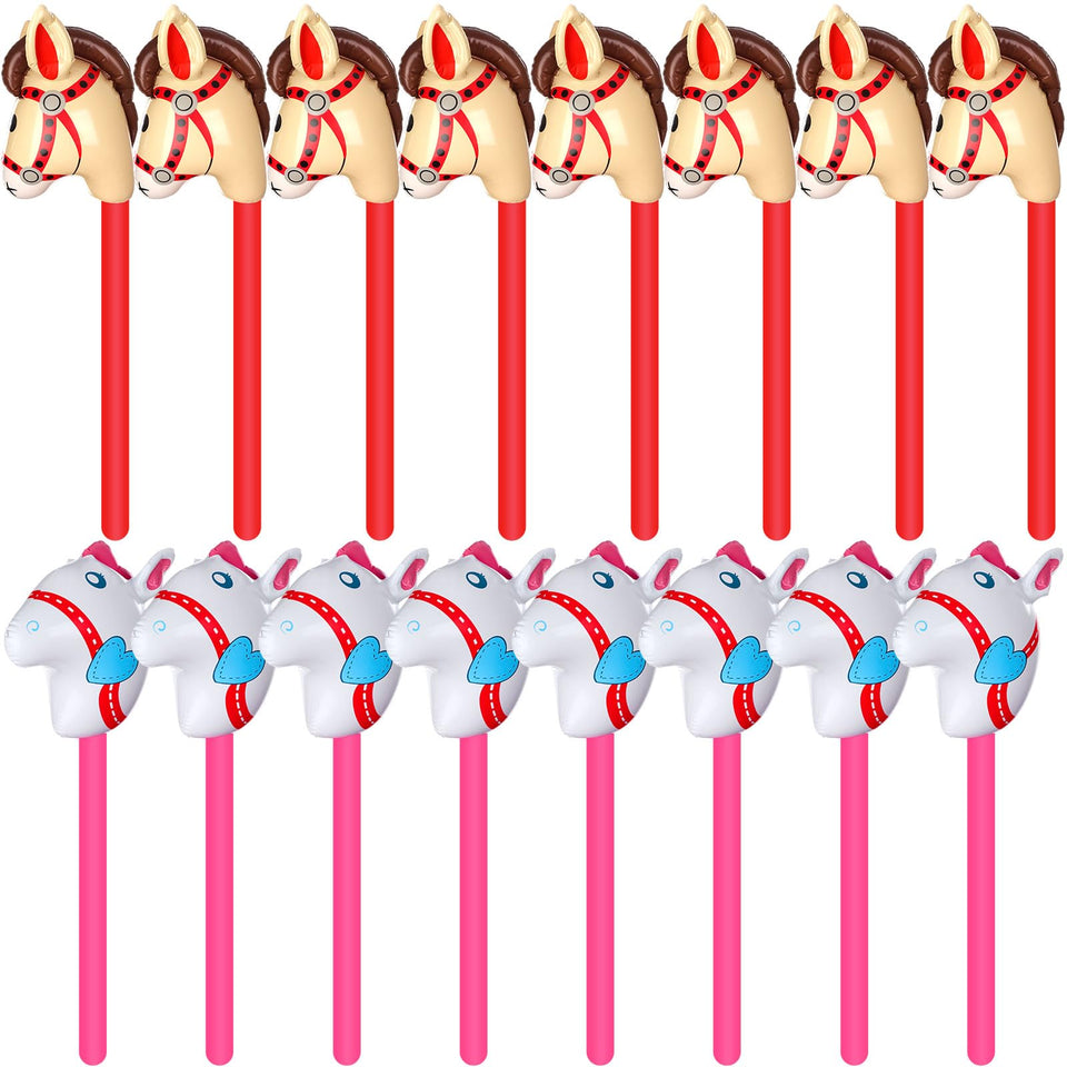 RUIYELE inflatable stick horse pink head on a 95cm stick for lively indoor parties.