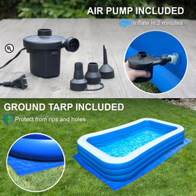Rukala electric pump inflates the pool quickly for effortless setup.