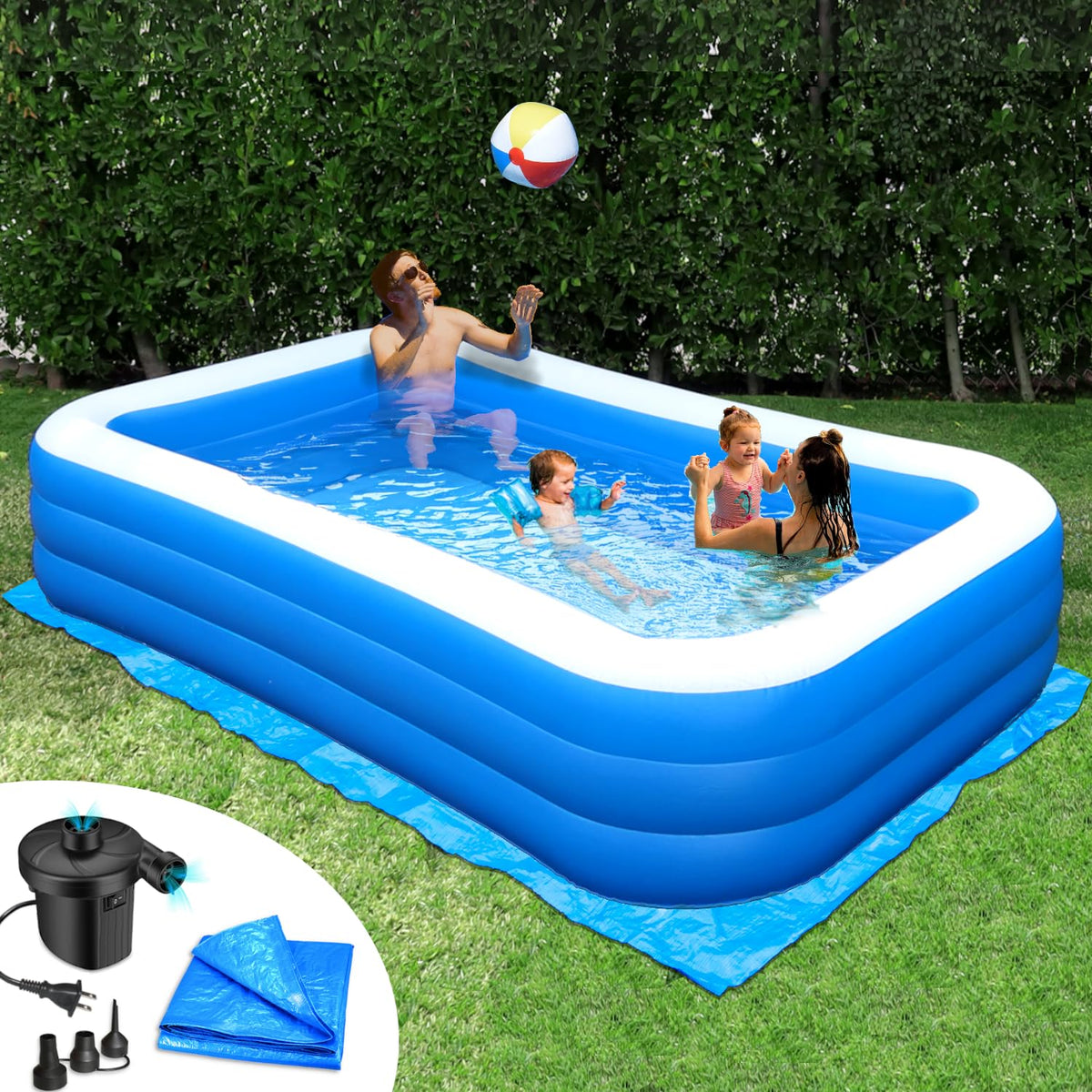 Rukala inflatable pool 10ft x 6ft ready for quick backyard setup and family fun.