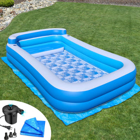 Rukala inflatable pool with bench seat, front view, ideal for family lounging.