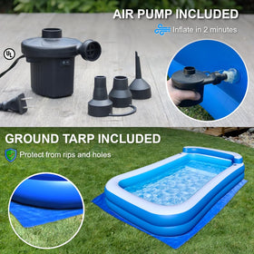 Rukala inflatable pool with electric pump included, side view shows quick setup.