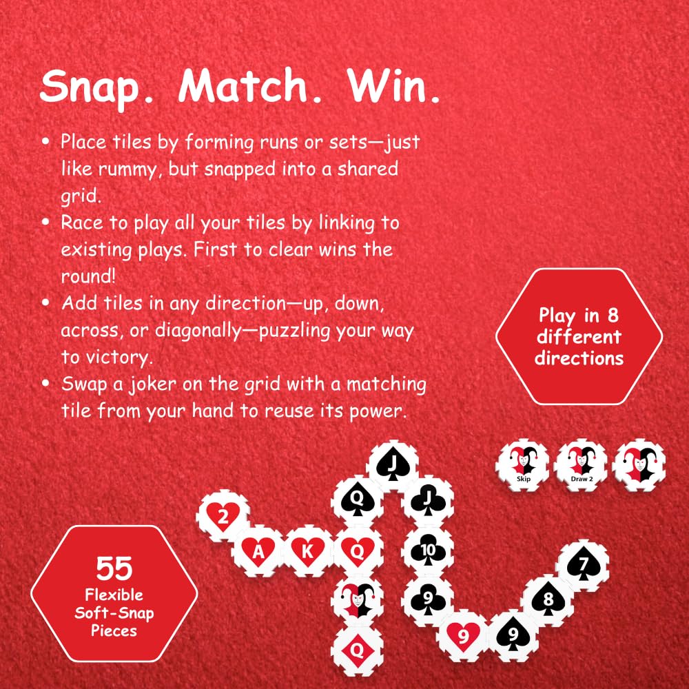 Rummy Snap family game night setup with tiles and racks.