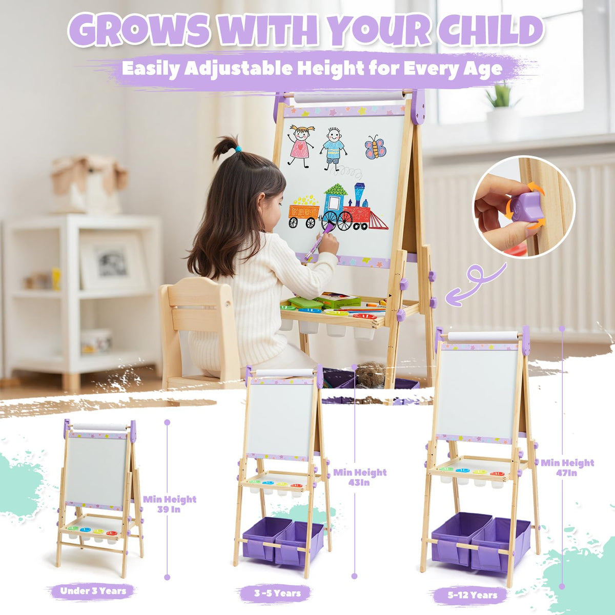 Rundad storage shelves and hooks keep brushes organized and within reach.