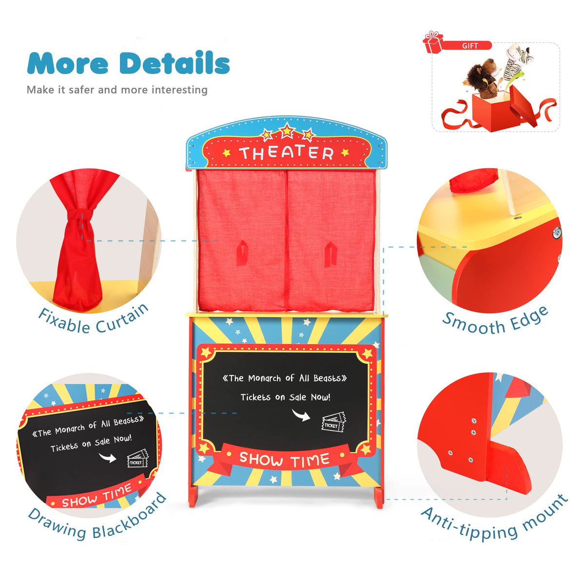Rundad lemonade stand on the back enabling pretend sales and budgeting play.