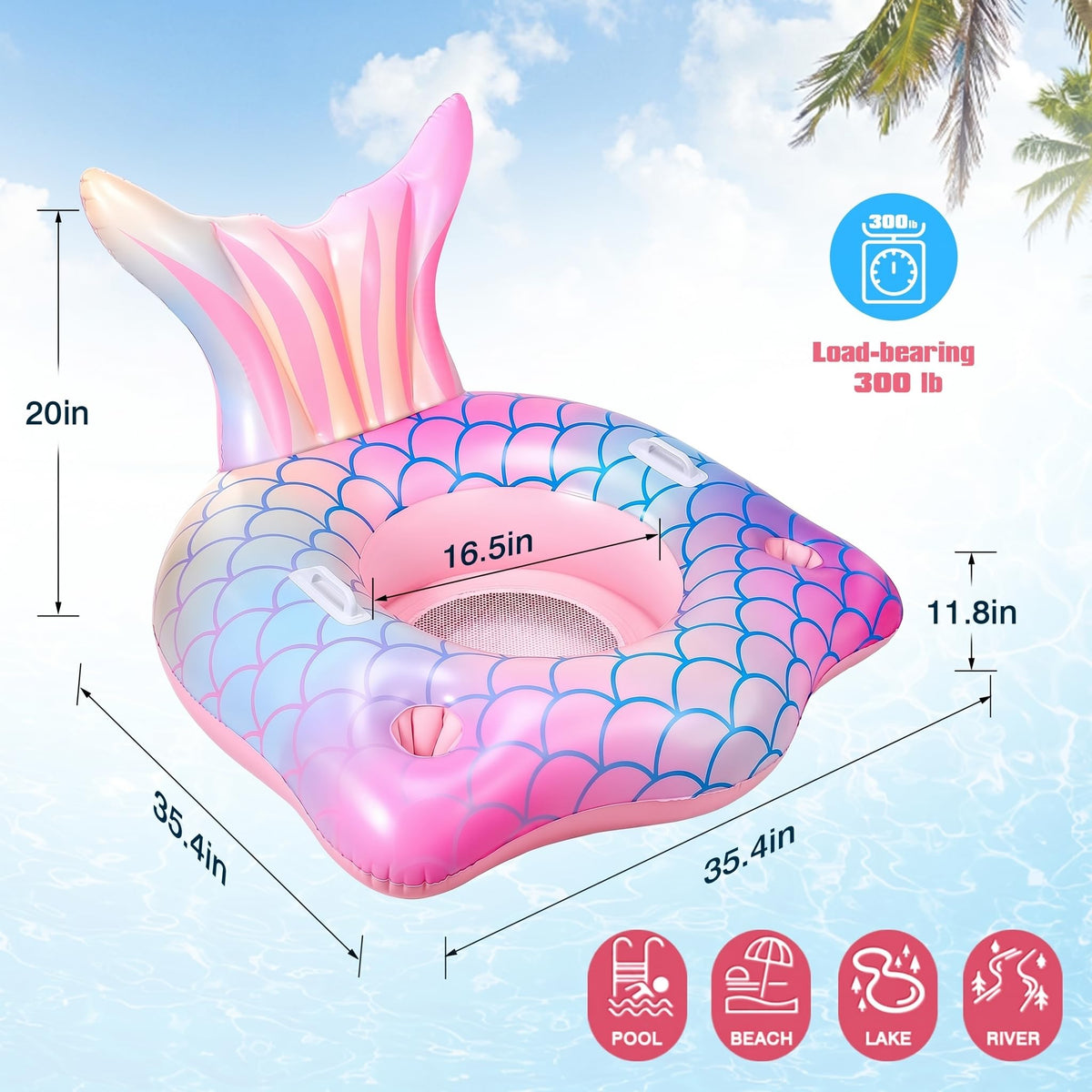 Runpon mermaid tail float inflates quickly for easy setup.