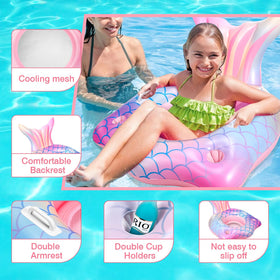 Runpon pink flamingo pool lounger with two cup holders keeps drinks within reach.