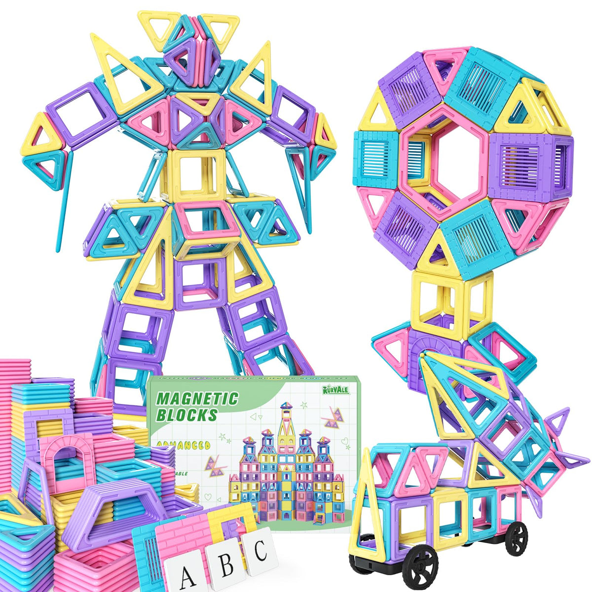 Rurvale magnetic tiles 100pc set front view showcasing versatile creative building play.