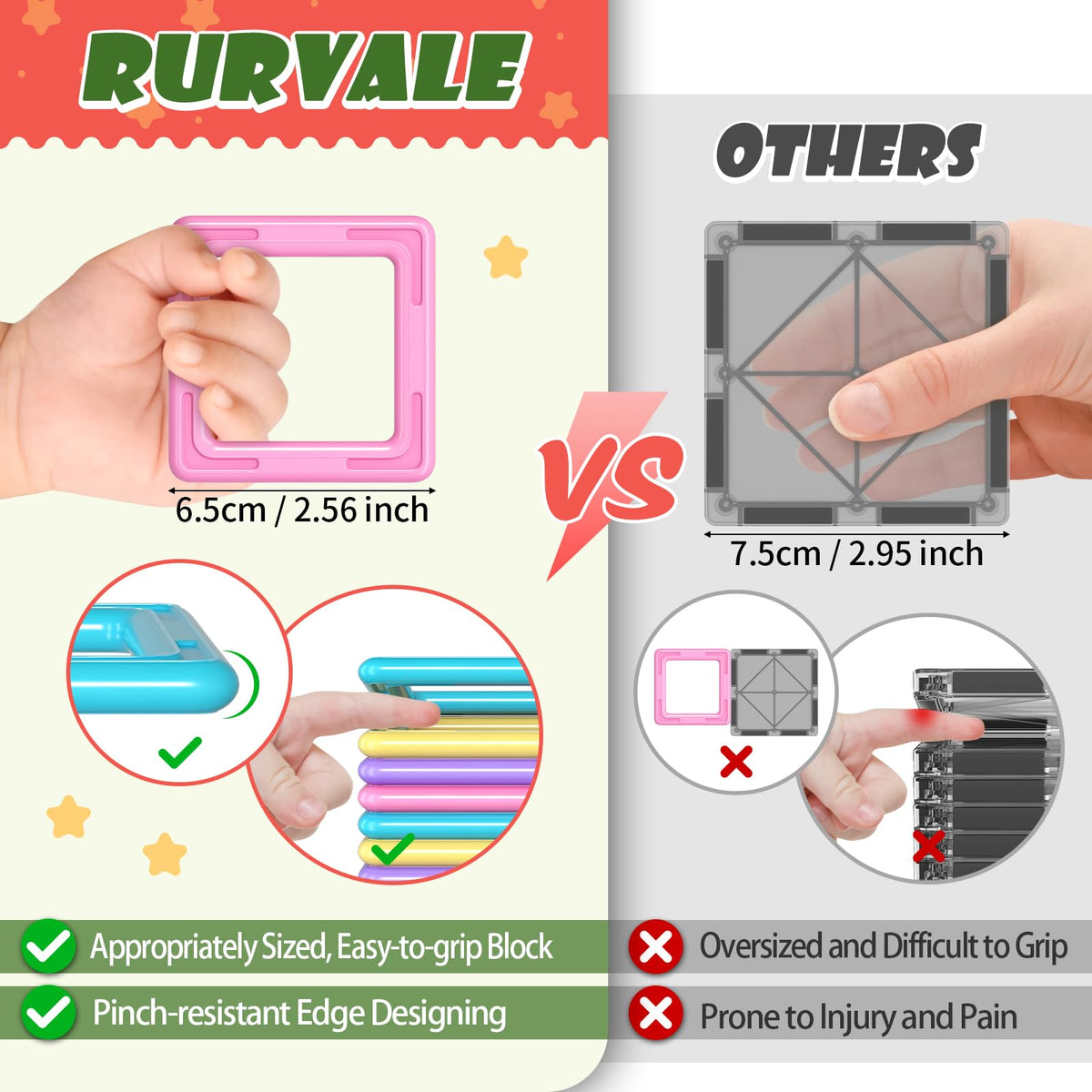 Rurvale magnetic tiles multicolor shapes highlight vibrant colors for creative STEM play.