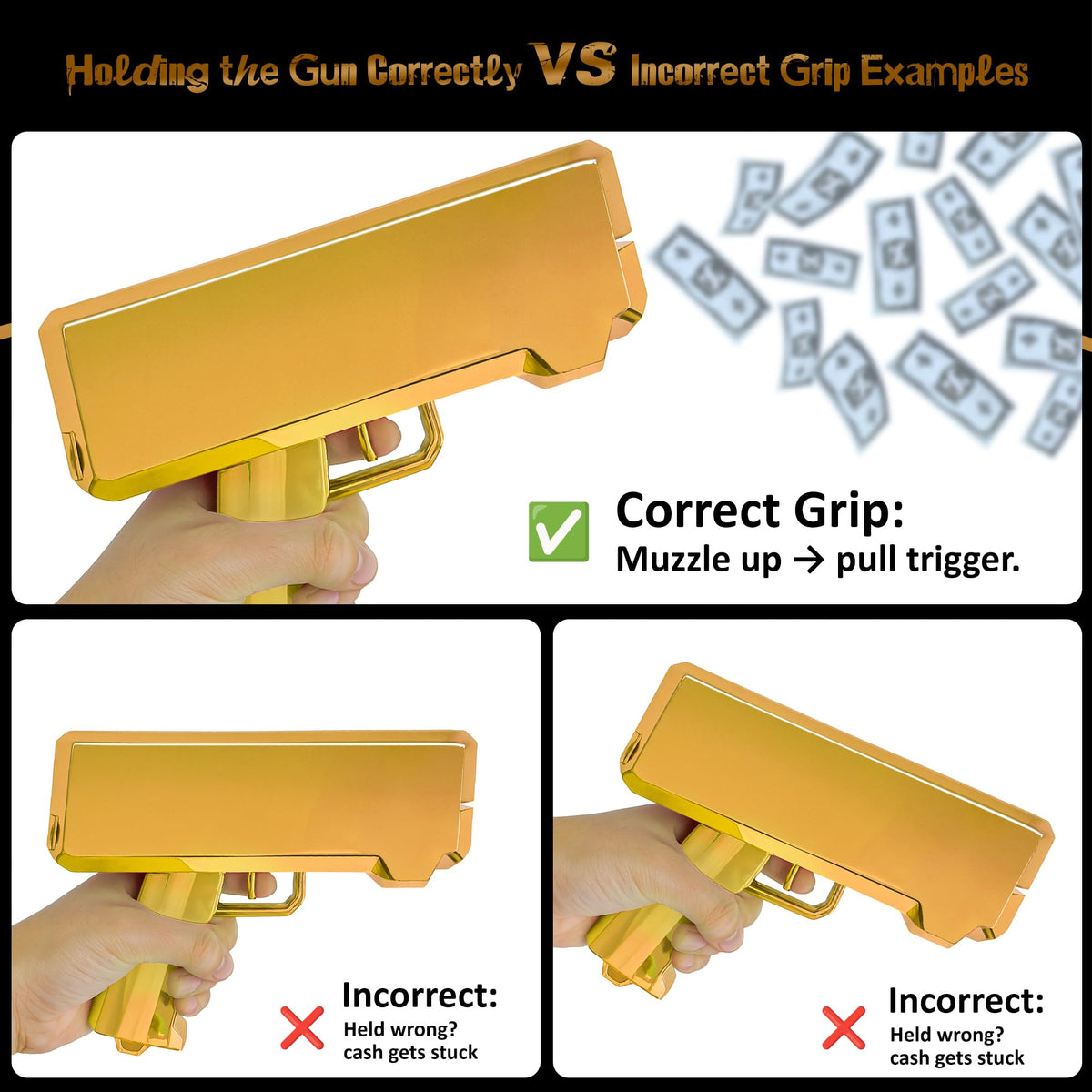 RUVINCE money gun handheld in a lively party scene